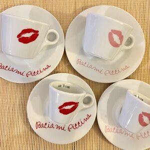Lavazza “Kiss me” Print Collectable Espresso/Cappuccino Cup and Saucer Set of 4